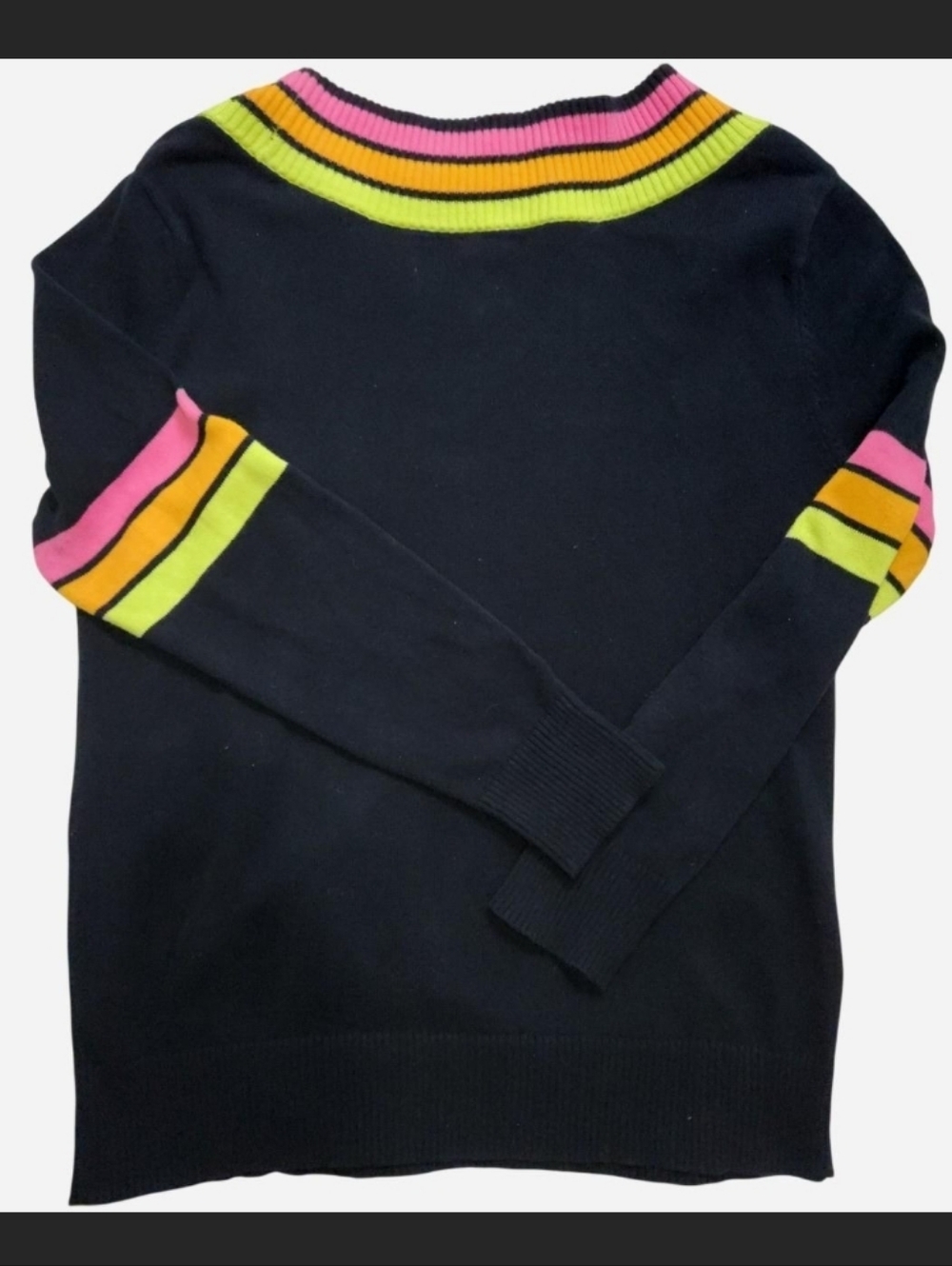 BP. Gender Inclusive Black Neon Stripe V-Neck Cotton Pride Sweater Medium - Picture 5 of 5